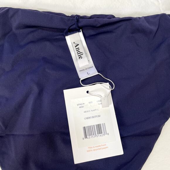 Andie Bikini Bottom Womens Large Navy Blue Cheeky Cut Classic Swimwear New NWT - Picture 3 of 3